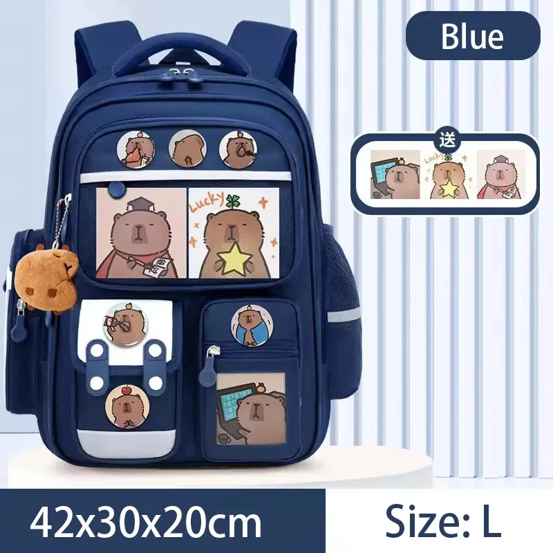 Capybara Kids Backpack — Large Capacity Anime School Bag for Boys & Girls