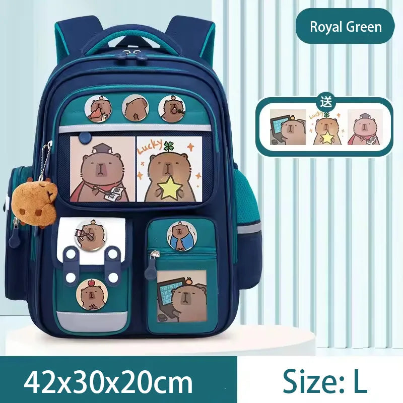 Capybara Kids Backpack — Large Capacity Anime School Bag for Boys & Girls