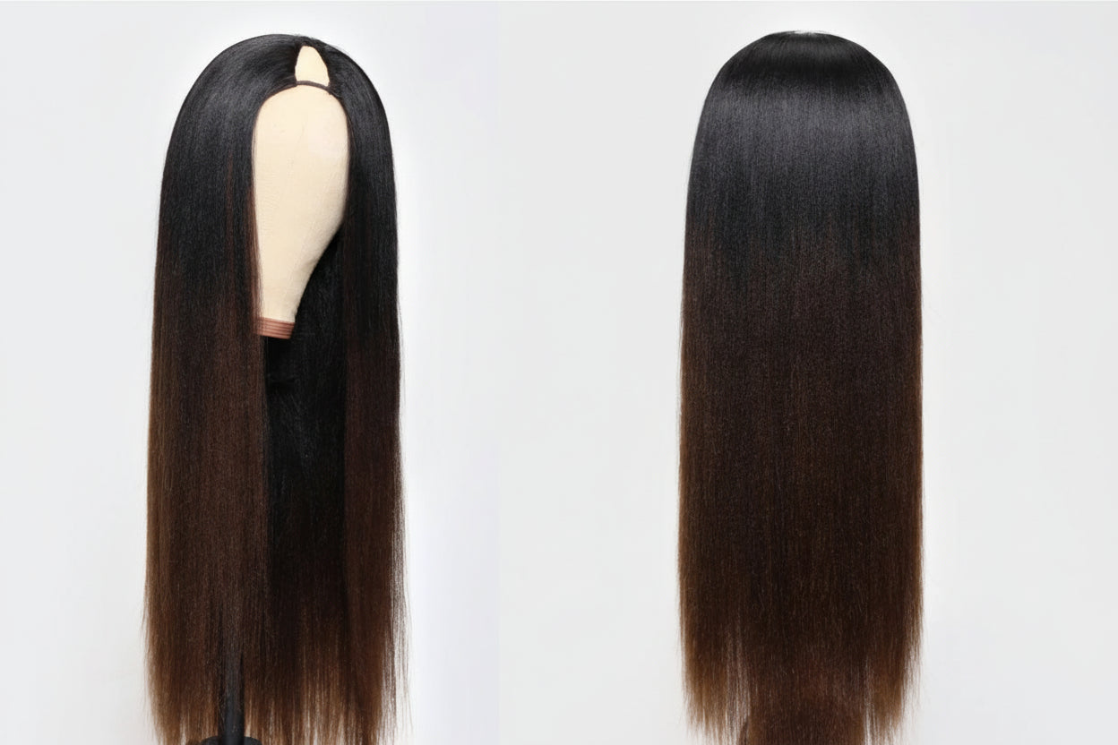 Yaki Straight V Part Wig 100% Human Hair — Minimal Leave Out | 150% Density