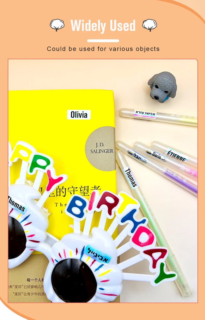 Personalized Kawaii Name Tag Stickers — Waterproof Custom Labels for Kids School & Bottles