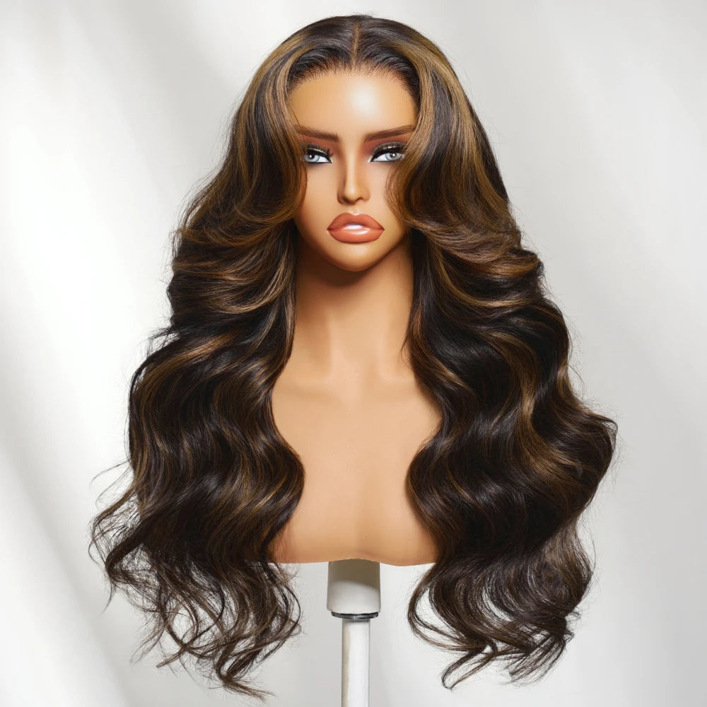 Golden Brown Highlights Body Wave 7x5 Glueless Lace Wig
