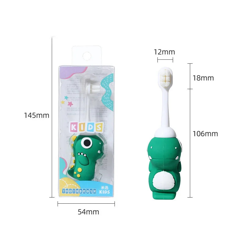 Kids Cartoon Dinosaur Toothbrush — Ultra-Soft Anti-Poke Bristles for Children