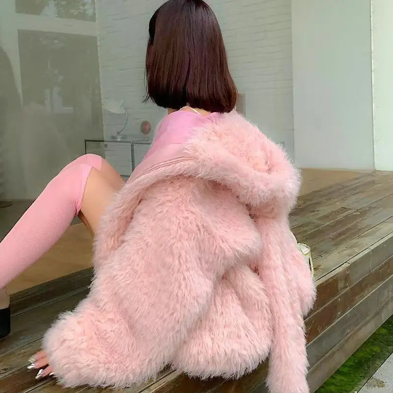 Cute Rabbit Ear Plush Jacket — Women's Sweet Loose Hoodie Outerwear
