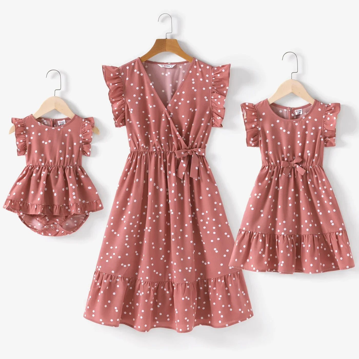 Family Matching Polka Dot Flutter-Sleeve Wrap Dress — Mom & Daughter