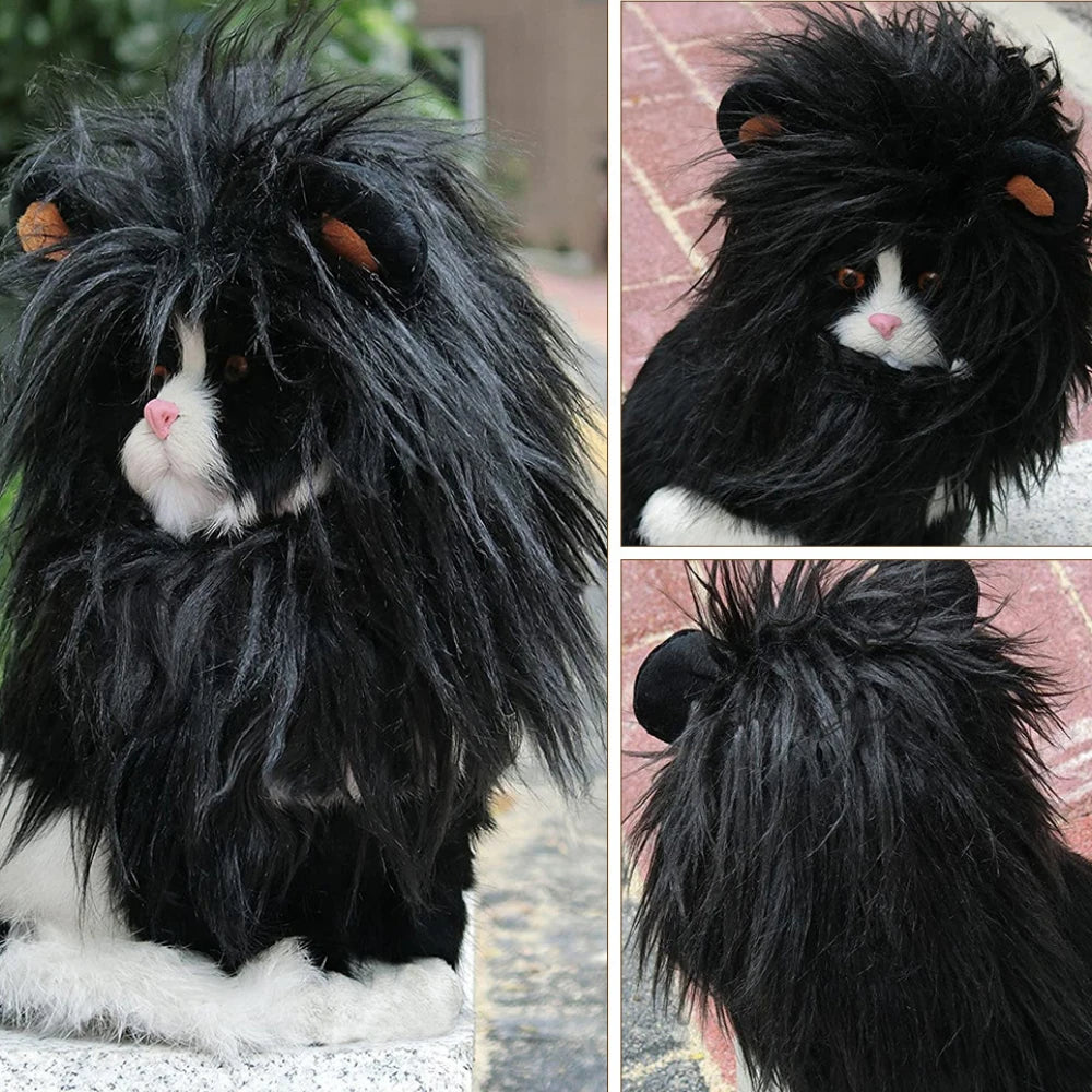 Pet Lion Mane Costume Wig — Funny Cosplay Hat with Ears for Cats & Dogs