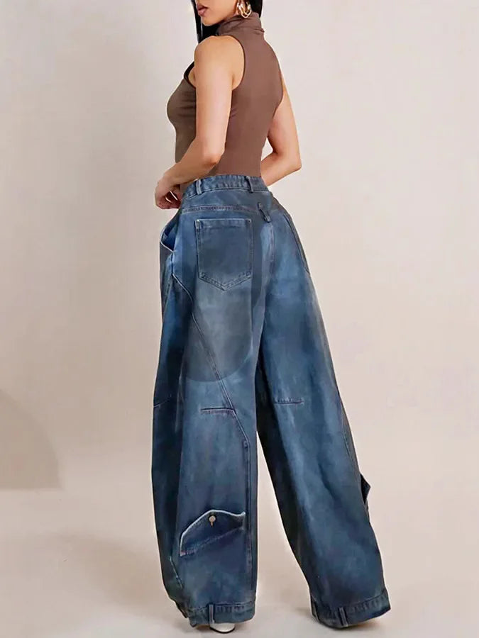 Women's Vintage Wide Leg Denim Jeans — Punk Streetwear Distressed