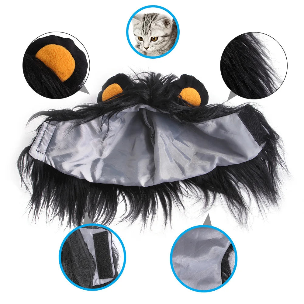 Pet Lion Mane Costume Wig — Funny Cosplay Hat with Ears for Cats & Dogs
