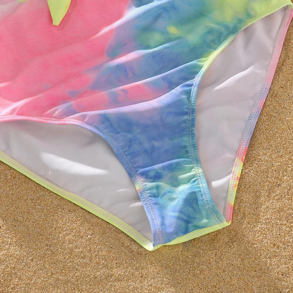 Family Matching Tie-Dye Swimsuit Set — V-Neck One-Piece & Swim Trunks