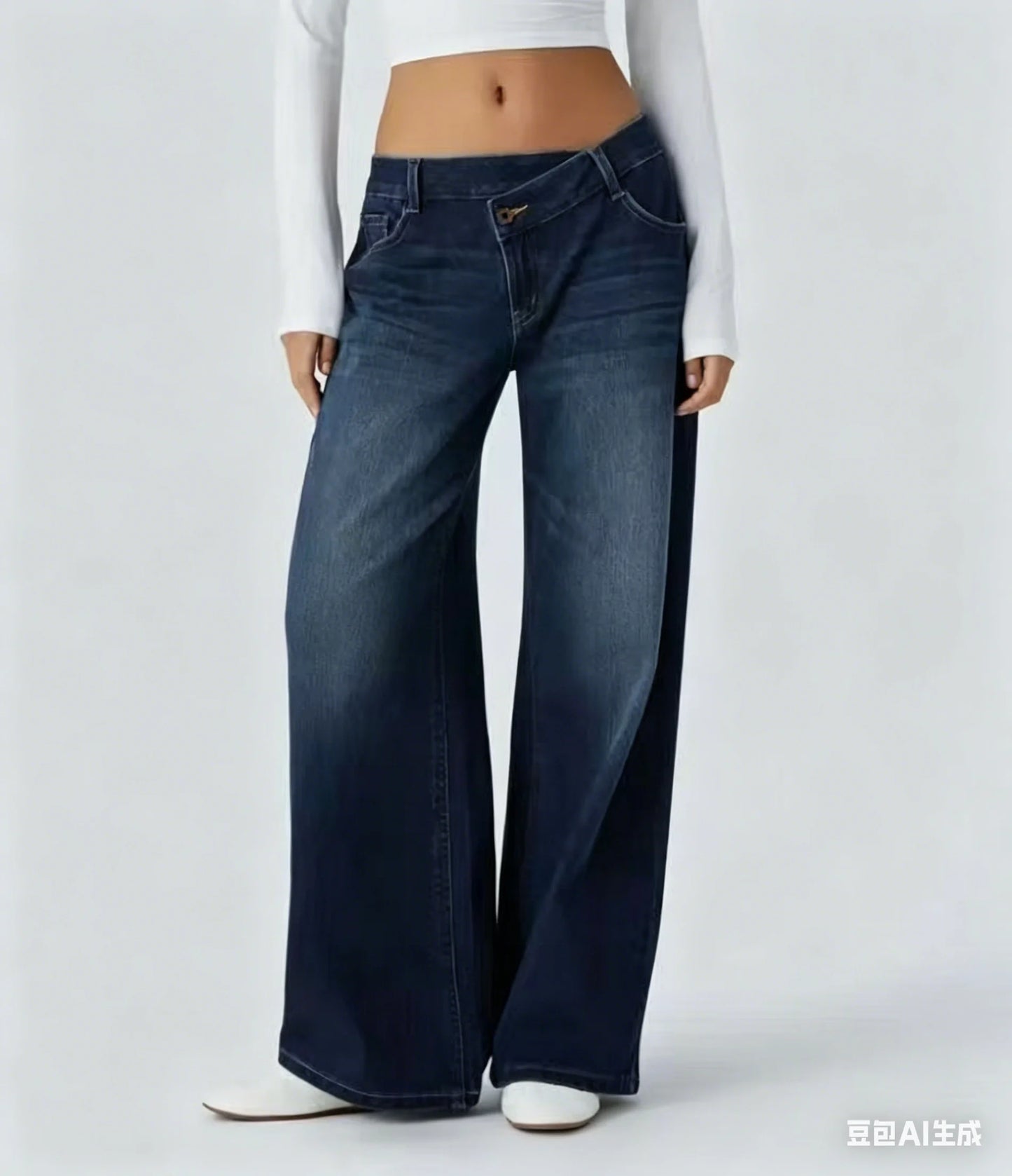 Women's Retro Wide-Leg Baggy Jeans — Washed Denim Mom Jean