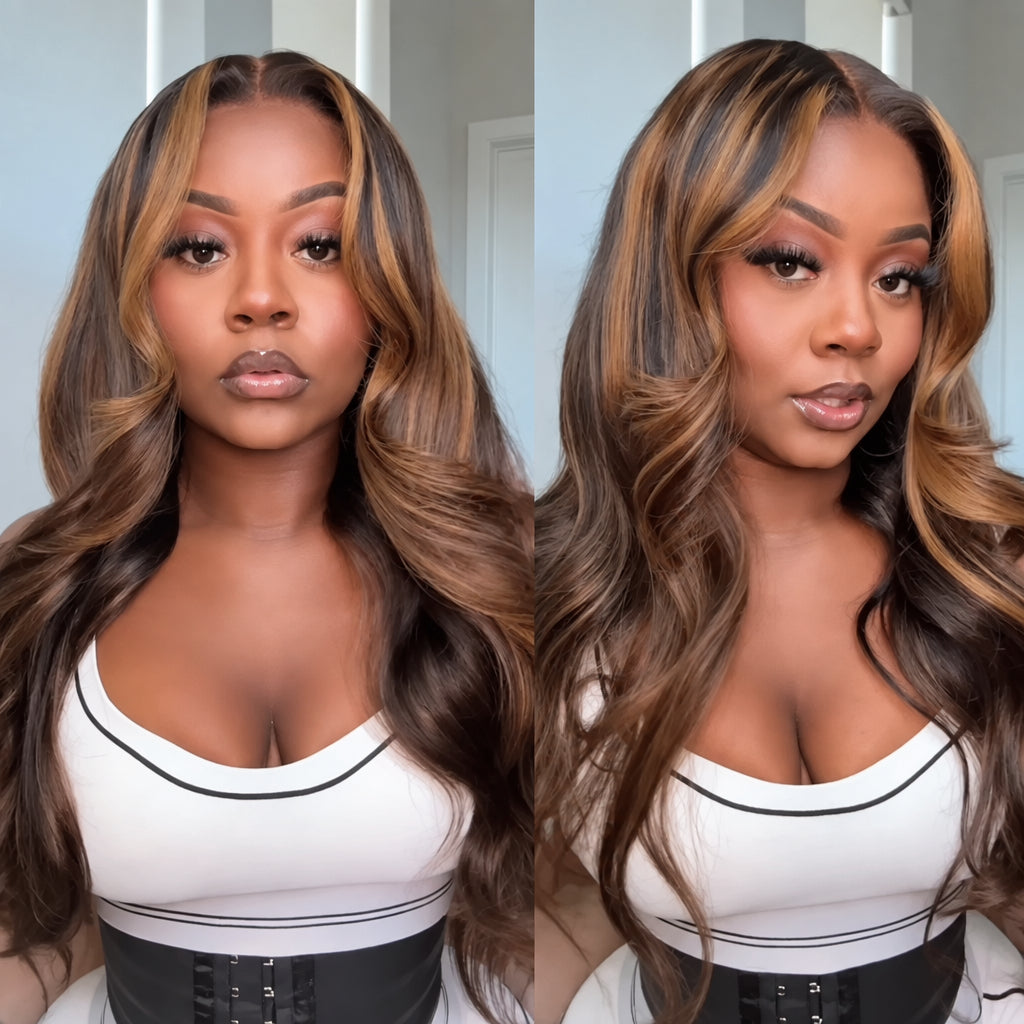 Golden Brown Highlights Body Wave 7x5 Glueless Lace Wig