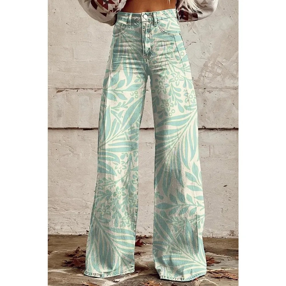 Women's Boho Floral High Waist Wide Leg Pants — Vintage Y2K Loose Trousers