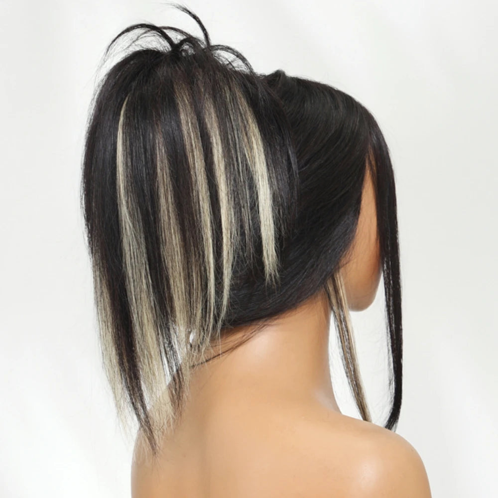 Black With Blonde Underlayer Layered Cut Straight Human Hair Wig | 7x5 Glueless Lace Wig 150% Density