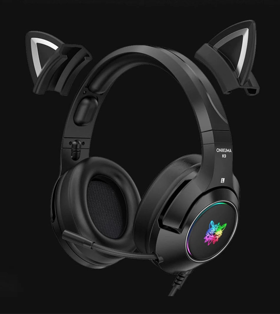 ONIKUMA K9 RGB Gaming Headset with Cat Ears & HD Mic