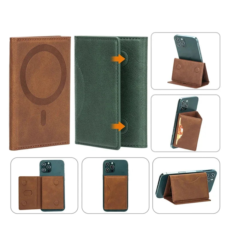 Magnetic Folding Phone Wallet & Stand — PU Leather