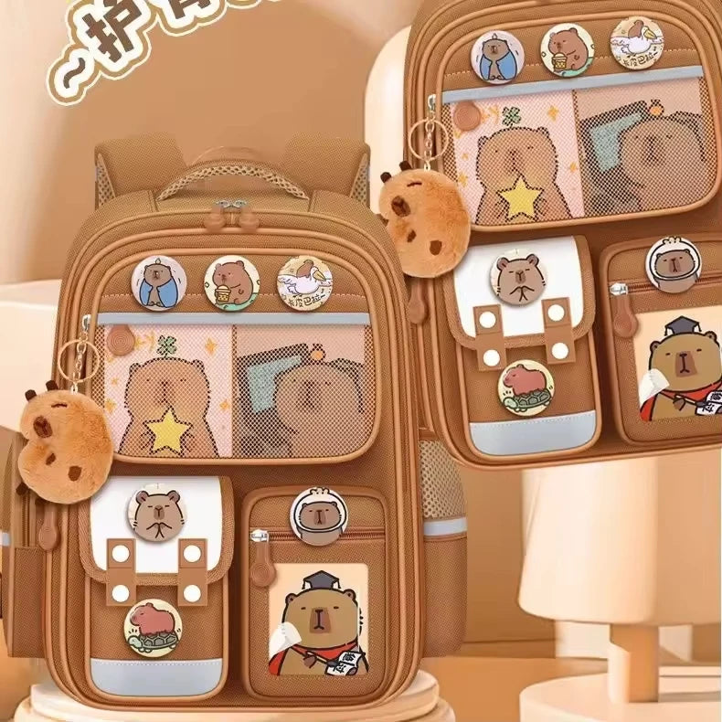 Capybara Kids Backpack — Large Capacity Anime School Bag for Boys & Girls