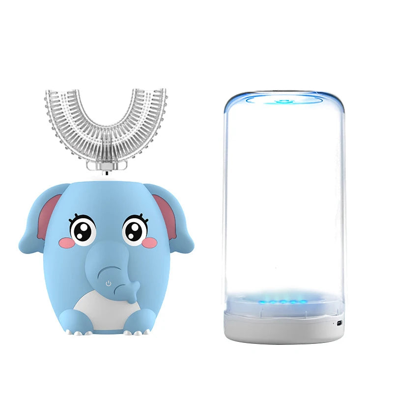 Kids U-Shaped Sonic Electric Toothbrush — 360° Automatic Silicone, USB Rechargeable, Blue Light