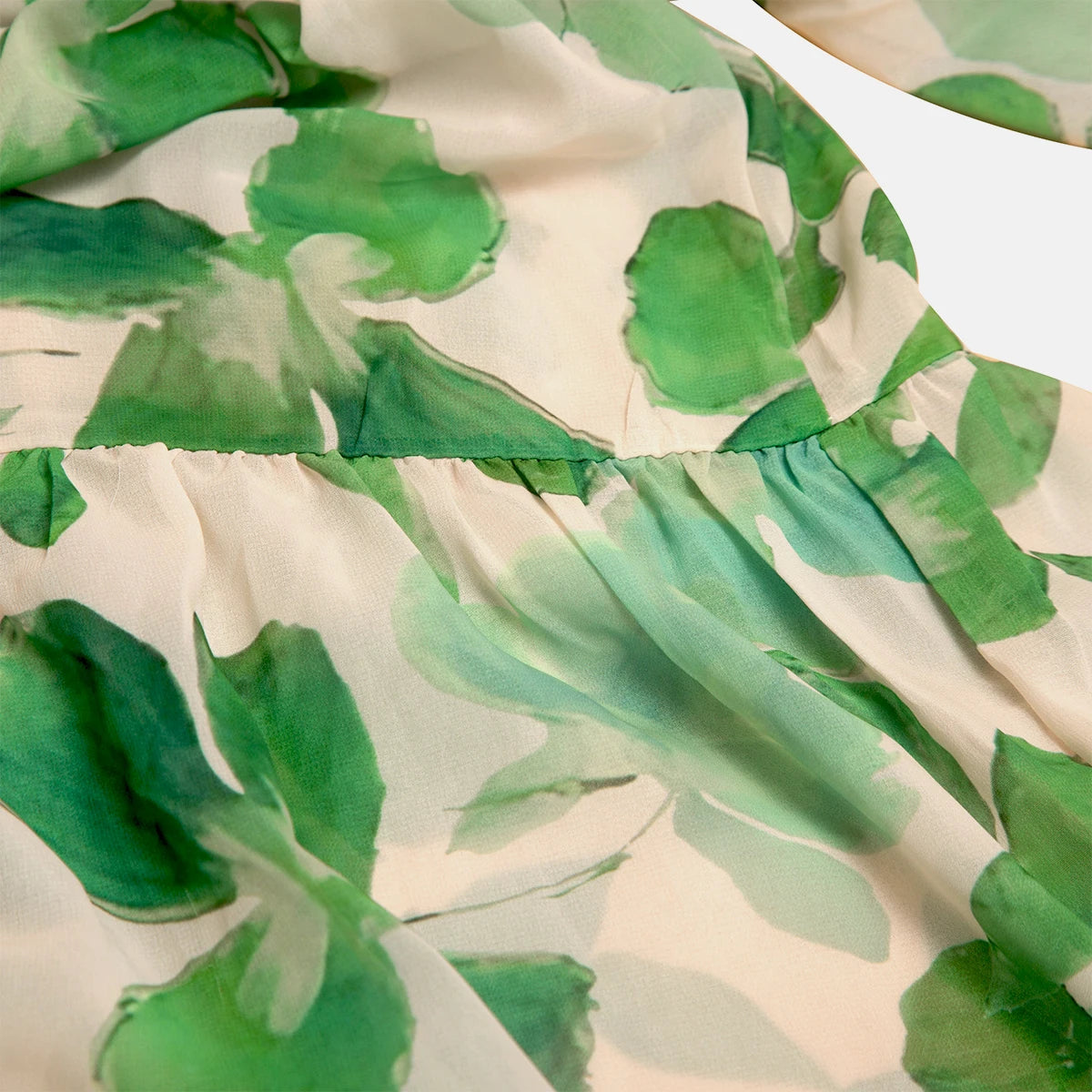 CHCH Women's Dress 2025 Spring New Long Sleeve Collar Green Flower Vacation