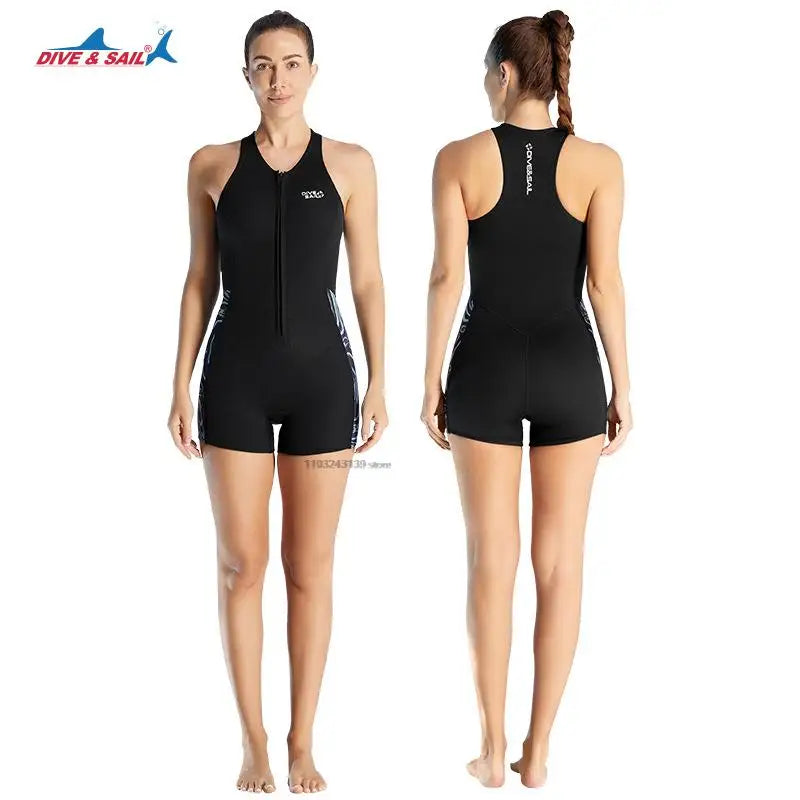 Women's 2mm Neoprene Wetsuit — Sleeveless Front Zip for Surfing & Swimming