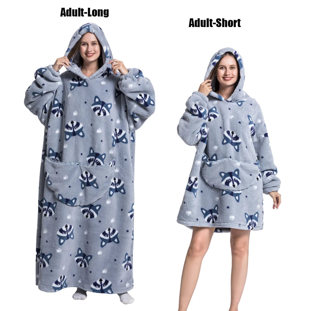 Cartoon Plush Wearable Blanket Hoodie for Adults