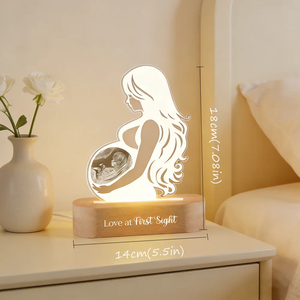 Personalized Baby Ultrasound Acrylic Night Light — Custom Sonogram LED Lamp