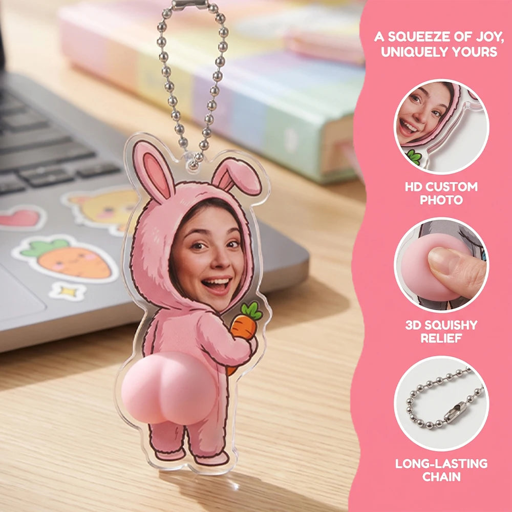 Personalized Funny Butt Keychain, Custom Photo Acrylic Bag Charm & Novelty Gift