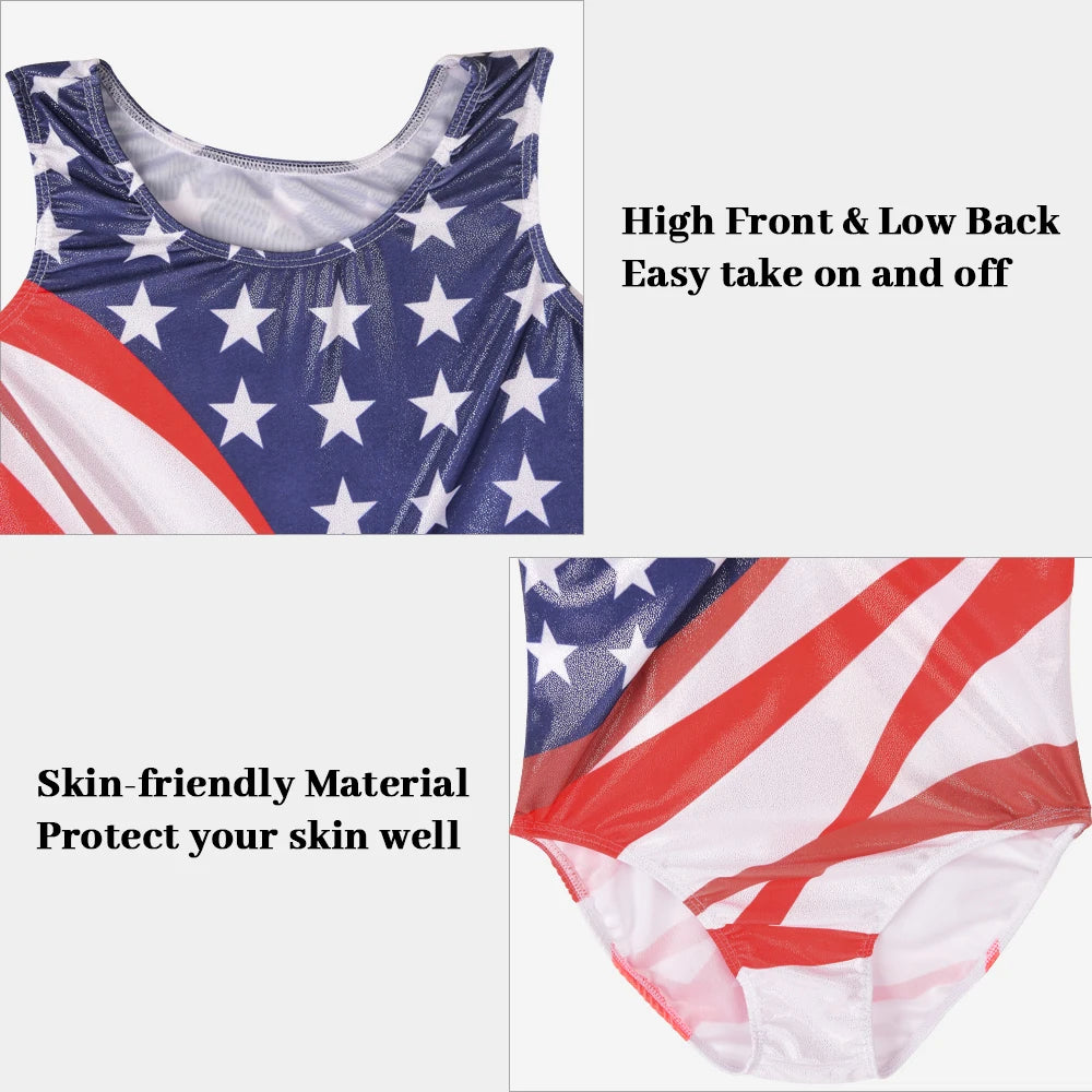 Girls Gymnastics Leotard Set – Shiny Colorful Sleeveless Tank with Shorts & Hairband