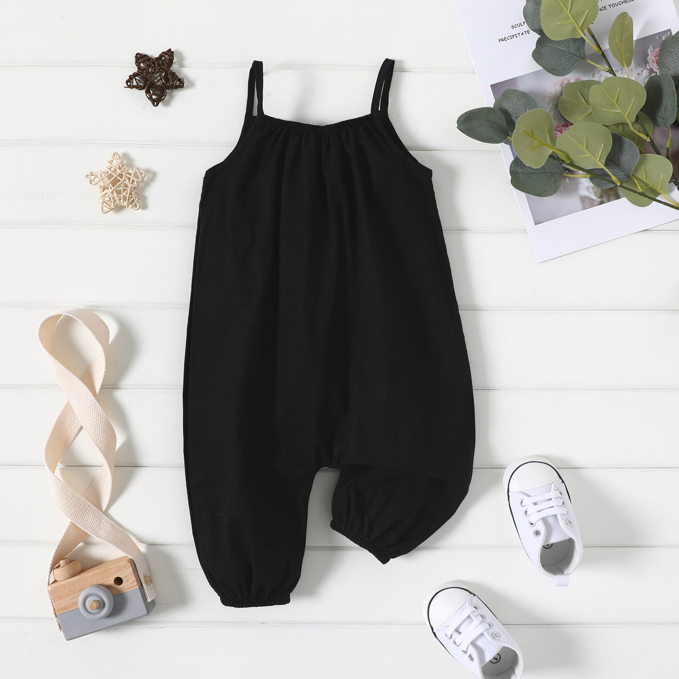 Baby Girl Cotton Sleeveless Harem Overalls — Soft & Breathable