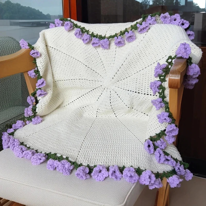 Crochet Flower Bouquet Blanket — Handmade Knit Floral Throw