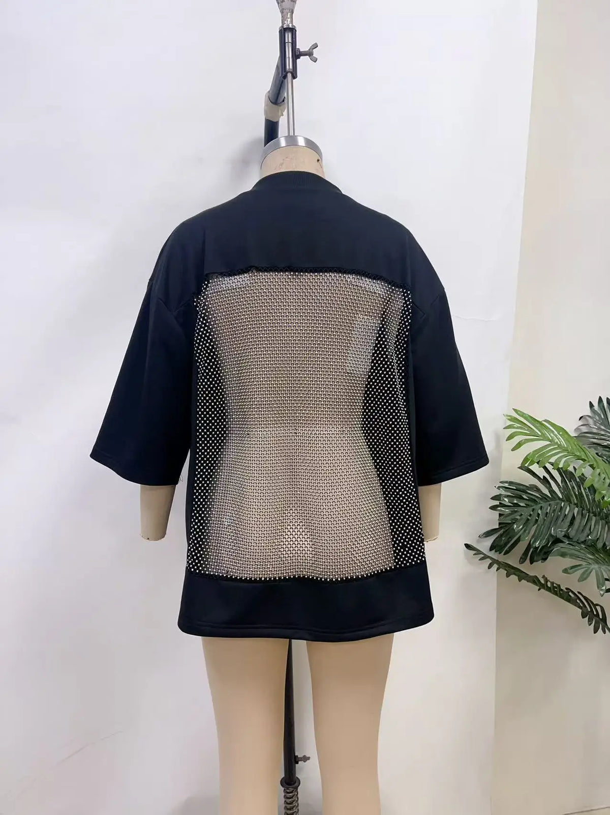 Women's Lace Bead Splicing T-Shirt – Loose O-Neck Half-Sleeve Top