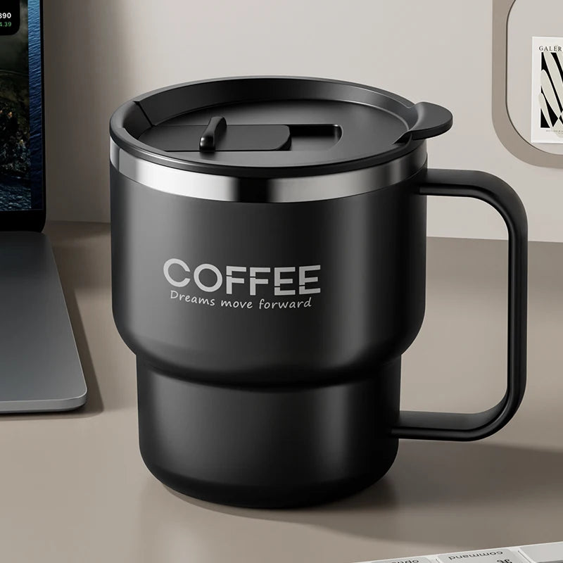 Double Wall Insulated Coffee Mug — 304 Stainless Steel with Handle