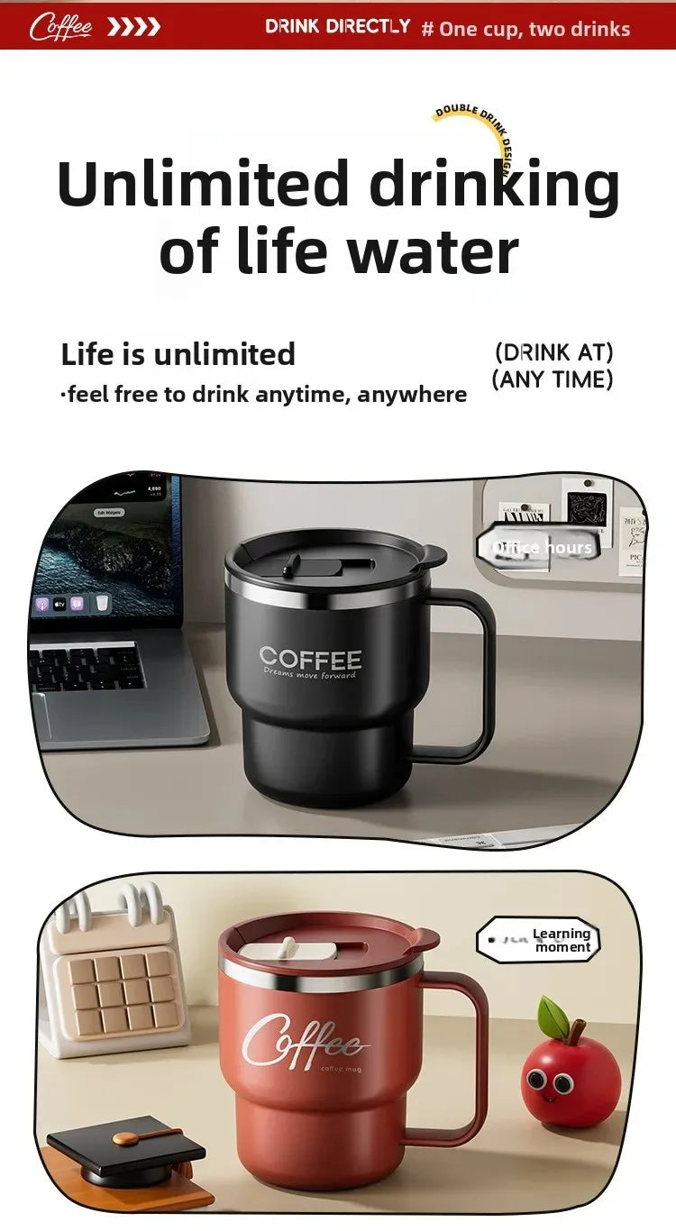 Double Wall Insulated Coffee Mug — 304 Stainless Steel with Handle