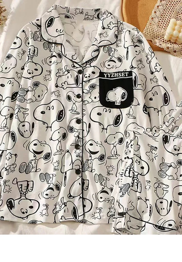 Snoopy Cartoon Pajamas Set — Soft Milk Silk Sleepwear for Men & Women