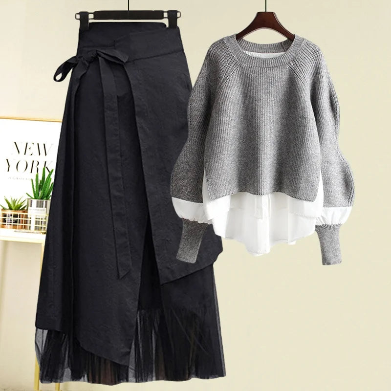 Women's Sweater & Skirt Two-Piece Set — Retro Casual Chic