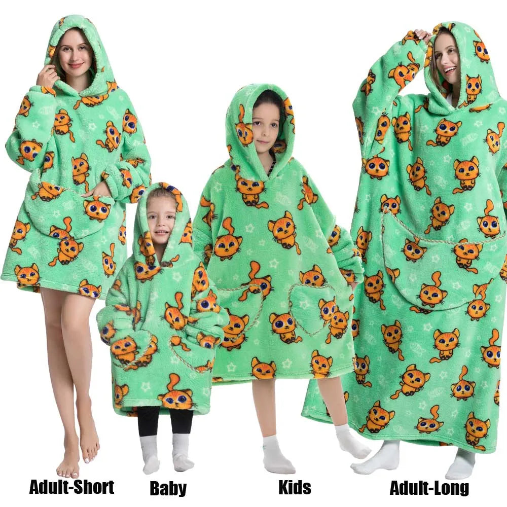 Oversized Cartoon Fleece Hoodie Blanket