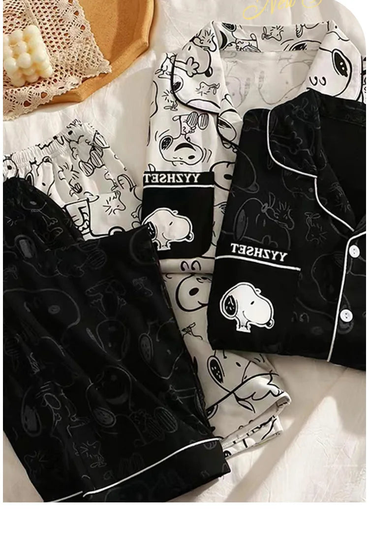 Snoopy Cartoon Pajamas Set — Soft Milk Silk Sleepwear for Men & Women