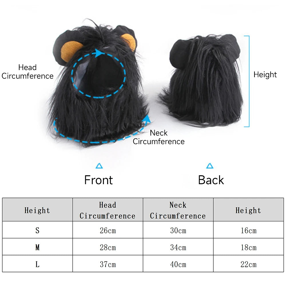 Pet Lion Mane Costume Wig — Funny Cosplay Hat with Ears for Cats & Dogs