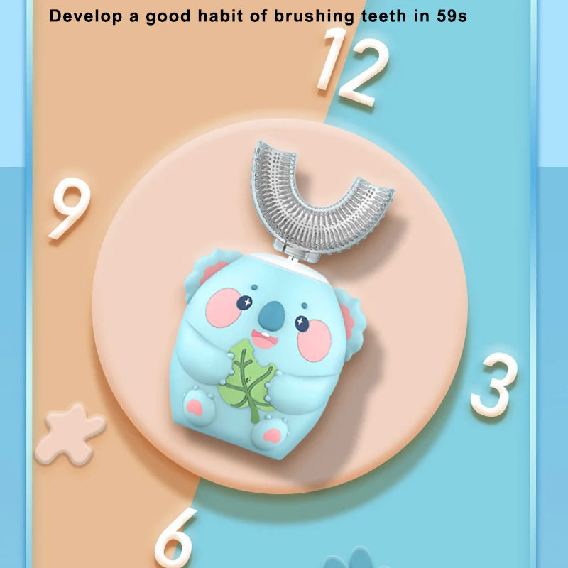Kids U-Shaped Sonic Electric Toothbrush — 360° Automatic Silicone, USB Rechargeable, Blue Light