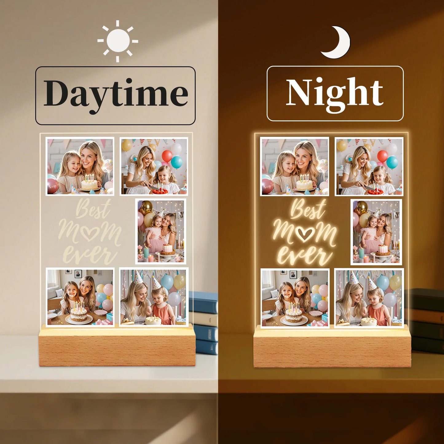 Personalized Acrylic Photo Night Light for Mom — Custom LED Frame