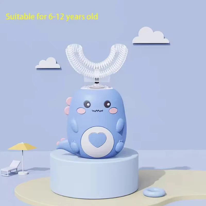 Kids Cartoon U-Shaped Sonic Electric Toothbrush — 360° Automatic Silicone, Rechargeable