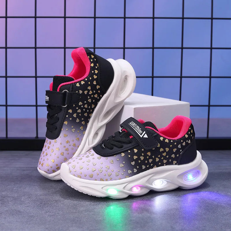 Kids' Casual Shoes Children Led Light Spring Outdoor Sneakers For Breathable Anti-slip Black  Blue Pink Size 21-30