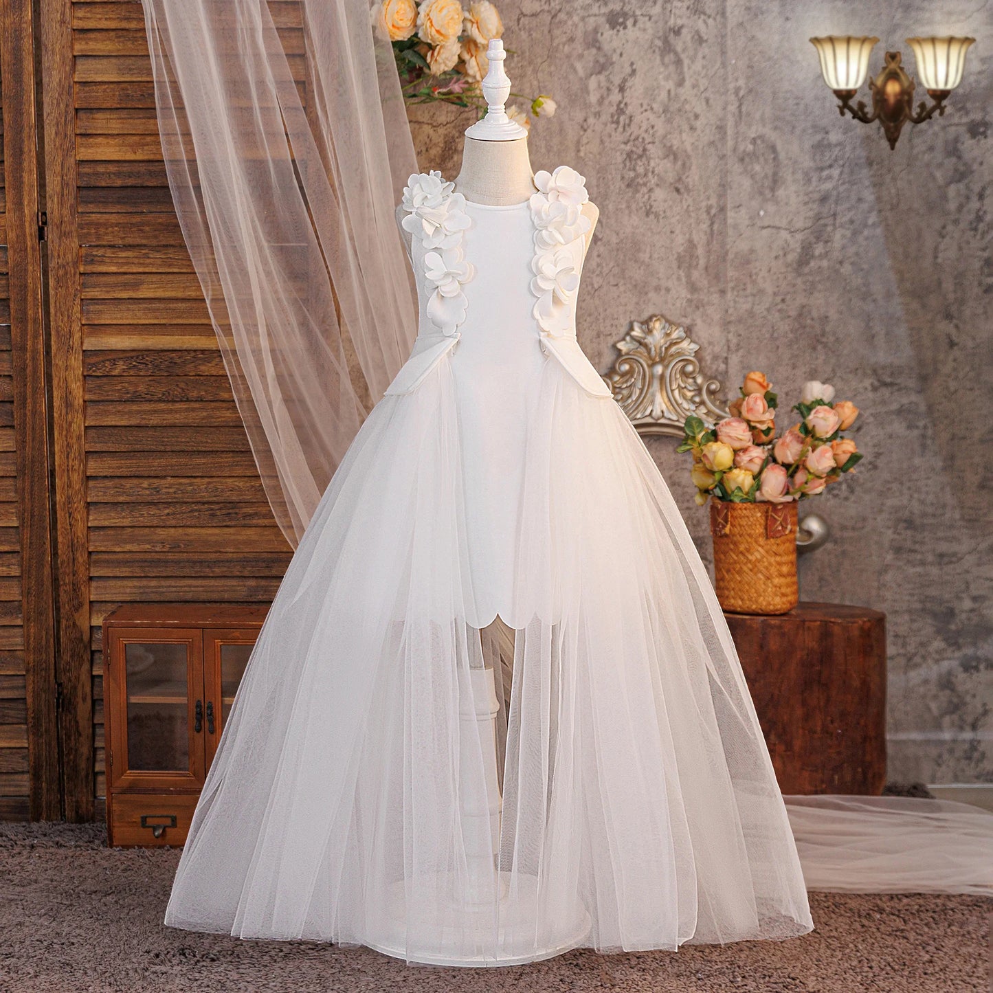 Fashion Baptism Bridesmaid Girls Dress Elegant Flower Birthday Party Princess Prom Dresses Girl Bow Wedding Pageant Evening Gown