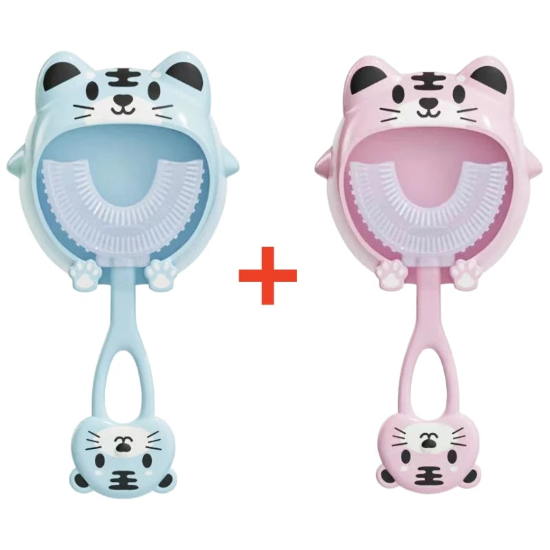 Kids U-Shaped Silicone Toothbrush — 360° Cartoon Design for Ages 1–12