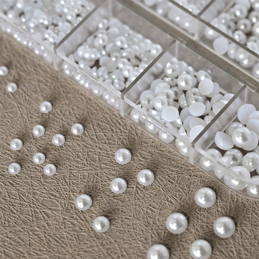 12 Gitter Halbrundperlen Perlen 3D Nagel Charms 1.5/2/2.5/3/4/5mm Weiße Flatback Perlen Nagel Schmuck Nagel Handwerk Perlen Strasssteine