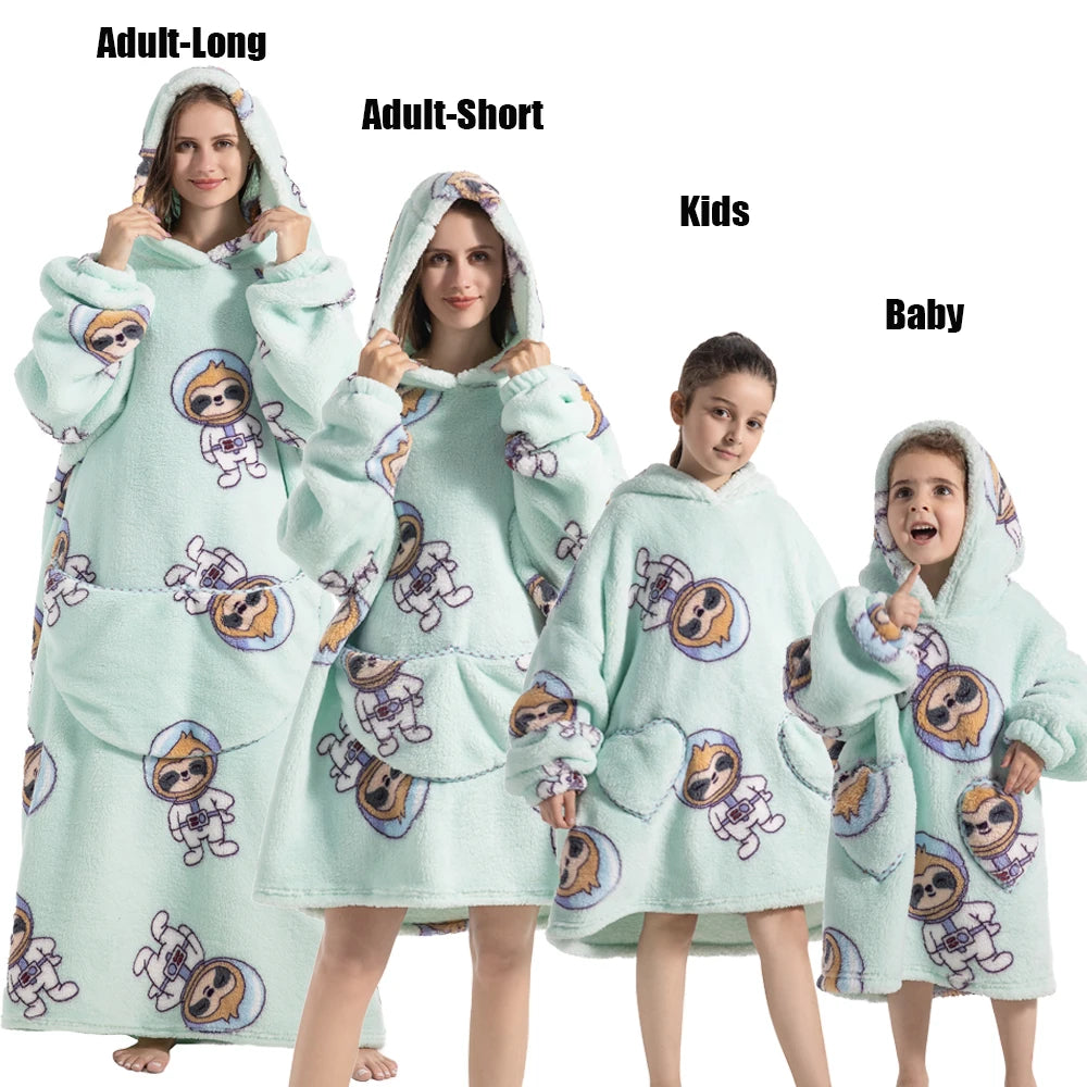 Oversized Cartoon Fleece Hoodie Blanket