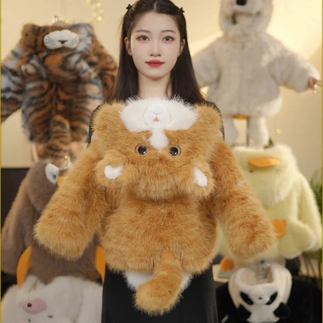 Thickened Winter Jacket For Girls Cute Cat Cartoon Faux Fur Coat Autumn Winter Hooded Outerwear Windproof Children Clothing