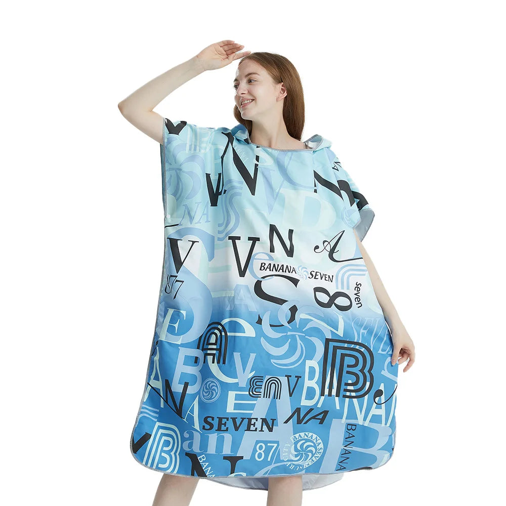 Microfiber Beach Poncho Towel – Quick-Dry Surf Changing Robe for Adults