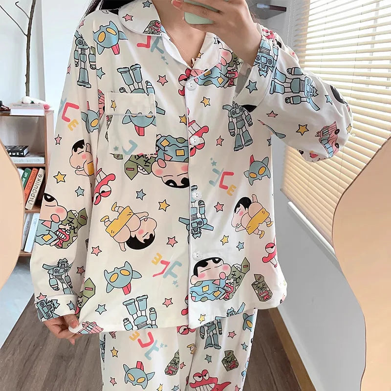 Cute Crayon Shin-Chan Pajamas Two-Piece Set — Women's Cartoon Loungewear