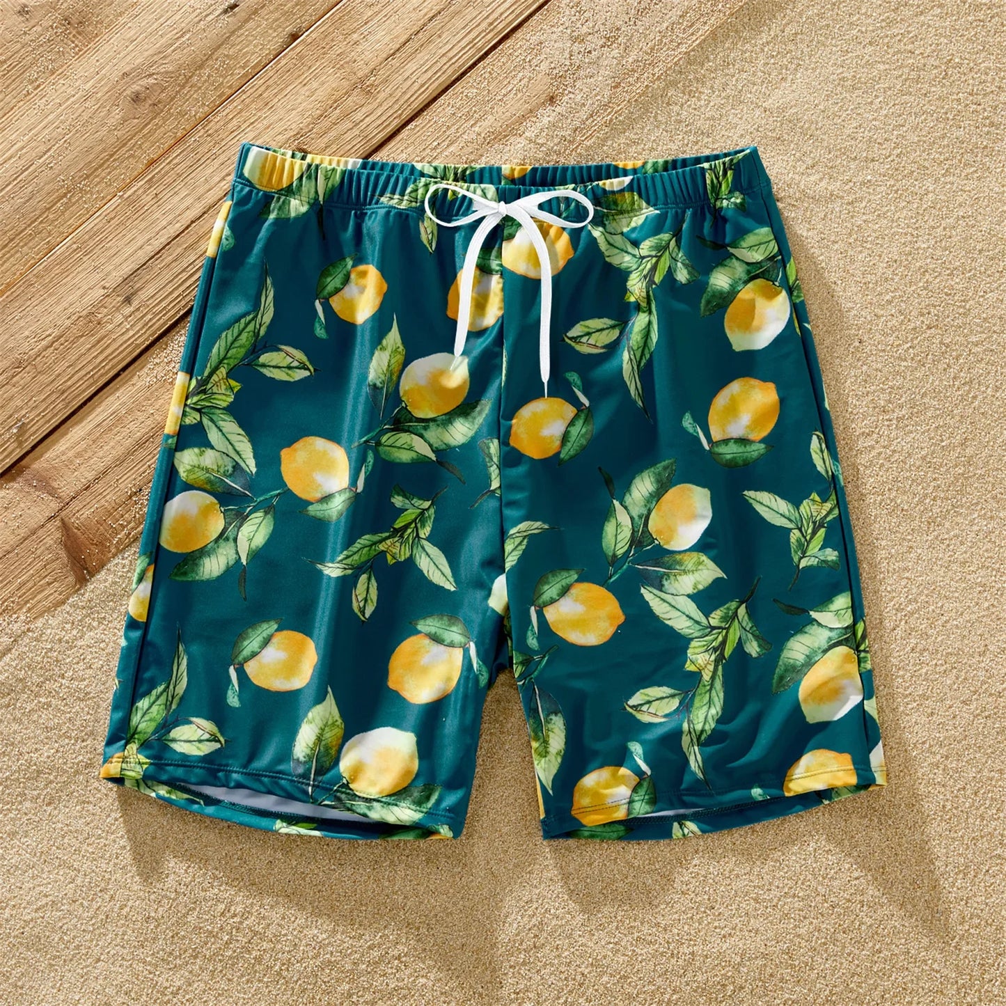 Family Matching Lemon Print Halter Swimsuit Set — Two-Piece & Swim Trunks