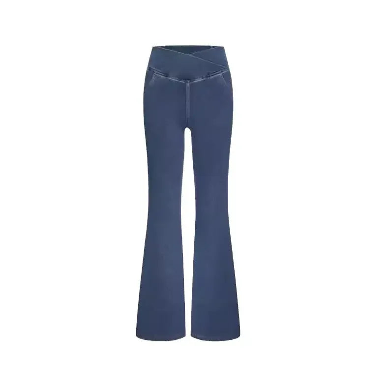 Women's High Waist Super Flare Jeans — Stretchy Knit Casual Pants