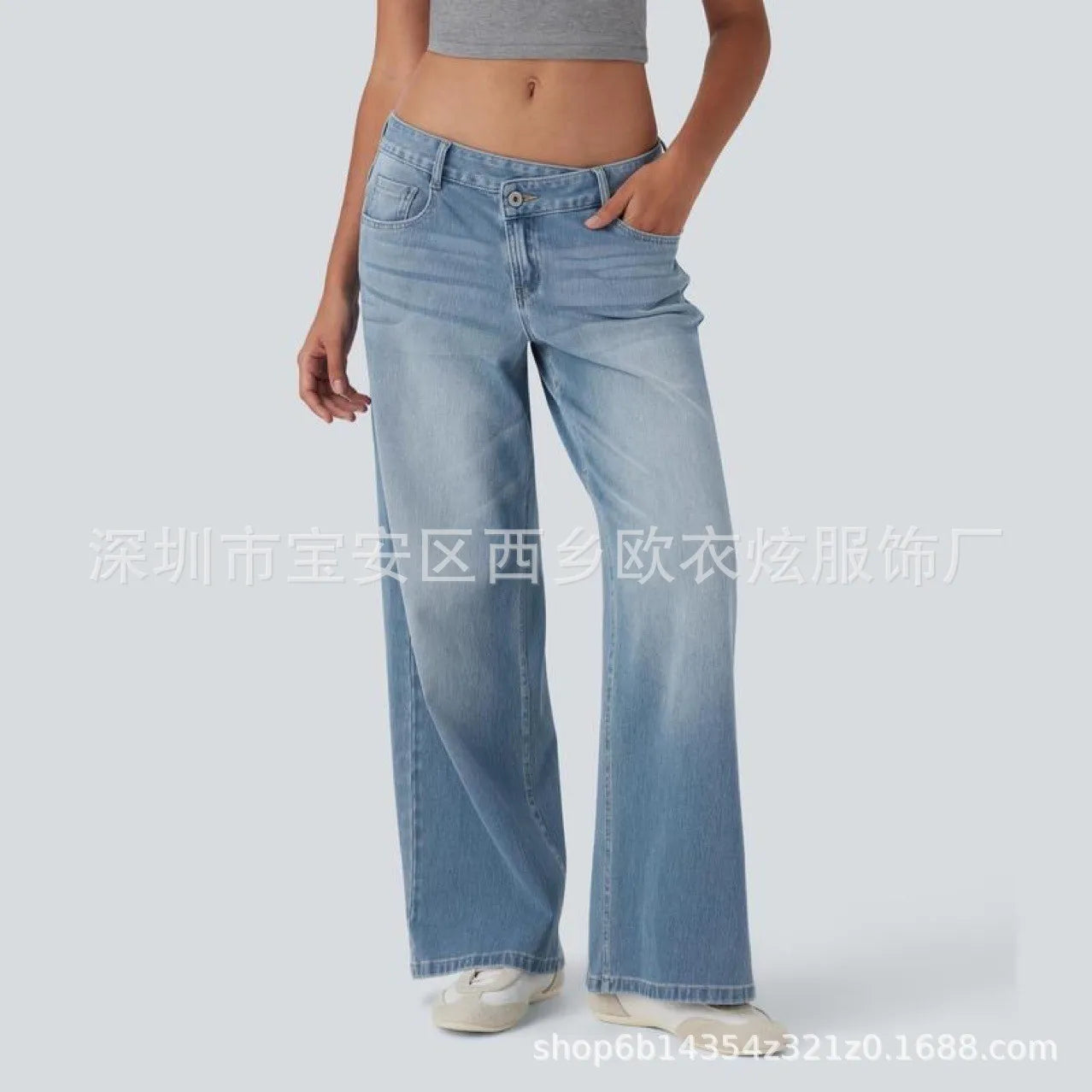 Women's Retro Wide-Leg Baggy Jeans — Washed Denim Mom Jean